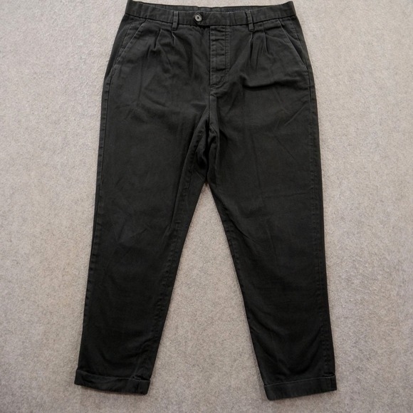 All Saints Pants Mens 32 Black Salco Chino Pleated Mid Rise Button Fly Streetwea - Picture 1 of 15